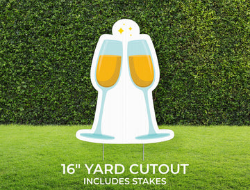 Champagne Clink Yard Sign Cutout | Happy Birthday Yard Décor | Personalized Lawn Sign | Let's Party | Customizable Yard Set Includes Stakes