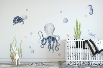 Reusable Fabric Wall Decal | Under The Sea | Nursery Wall Decals | Watercolor Decals | Neutral Nursery Decor | Ocean Playroom Decals