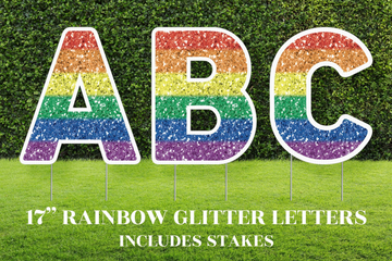 Pride Glitter Letter Yard Sign Cutouts | Pride / Party / Event Yard Décor | Personalized Rainbow Lawn Letters | 17" Lawn Letters with Stakes