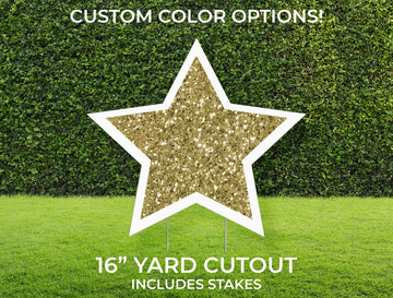 Glitter Star Yard Sign Cutout | Custom Yard Décor | Lawn Sign | Birthday, Graduation, Party | Customizable Yard Set | Includes Stakes