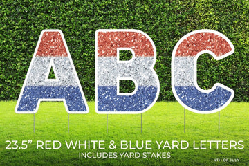 Red White & Blue Glitter Letter Yard Sign Cutouts | 4th of July Yard Décor | Personalized Independence Day | 23.5" Lawn Letters with Stakes