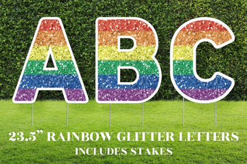 Pride Glitter Letter Yard Sign Cutouts | Party / Pride / Event Yard Décor | Personalized Rainbow Letters | 23.5" Lawn Letters with Stakes