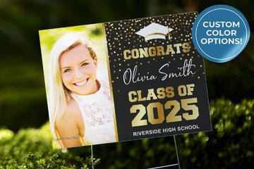 Custom Graduation Yard Sign With Photo | Double-Sided | Personalized Congrats Grad | Customizable Graduation 2025 | 24x18